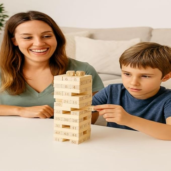 rayihni GIANT STACKING TOWER GAME WITH 54 WOODEN BLOCKS  FUN FAMILY & GROUP ACTIVITY FOR KIDS AND ADULTS  DURABLE WOOD PIECES FOR INDOOR OR OUTDOOR PLAY - Image 5